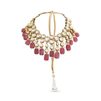 Gold Plated Choker Beautifully Hand crafted With Kundan And Elegant Semi-Precious Pink Stones By Prerto