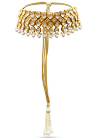 Gold Plated Choker Designed With Kundan And Dangling Pearls By Prerto