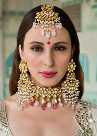 Gold Plated Choker Hand crafted From Kundan And Colourful Dangling Beads By Prerto