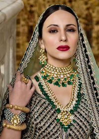 Gold Plated Choker Heavily Adorned With Kundan And Green Semi Precious Stones By Prerto