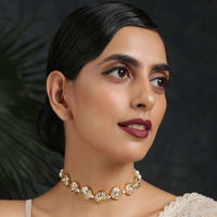 Gold Plated Choker Necklace Beautifully Handcrafted With Kundan And Pearls In A Minimalistic Design By Paisley Pop