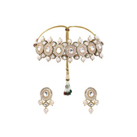 Gold Plated Choker Set With Polki, Meenakari And Dangling Shell Pearls Online - Joules By Radhika