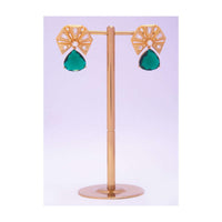 Gold plated cluster earring with emerald green stone  only on kalki