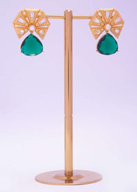 Gold plated cluster earring with emerald green stone  only on kalki
