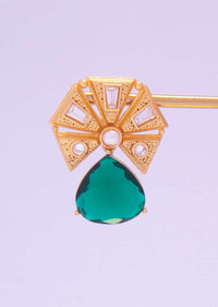 Gold plated cluster earring with emerald green stone  only on kalki