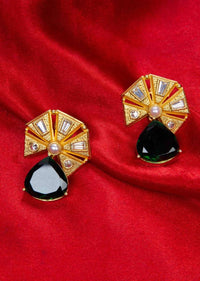Gold plated cluster earring with emerald green stone  only on kalki