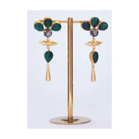 Gold plated dangler earring with emerald green  semi precious stone only on kalki