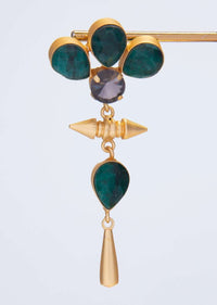 Gold plated dangler earring with emerald green  semi precious stone only on kalki