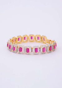 Gold plated diamond bracelet adorn with pink ruby only on Kalki