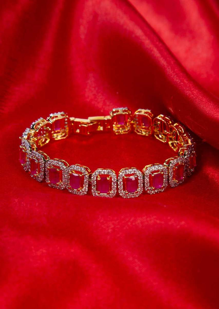 Gold plated diamond bracelet adorn with pink ruby only on Kalki