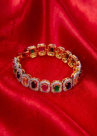 Gold Plated Diamond Studded Bracelet With Multi Color Beads Online - Kalki Fashion