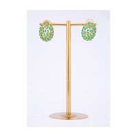 Gold plated earring adorn with jade green beads with cut work only on Kalki