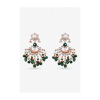 Gold Plated Earrings Frosted With Swarovski, Chinese Pearls And Carved Semi-Precious Green Beads By Prerto