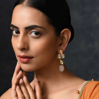 Gold Plated Earrings Handcrafted Using Green Stones And Kundan By Paisley Pop