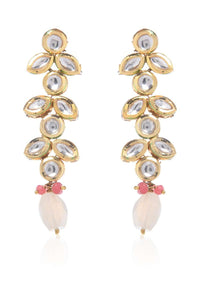 Gold Plated Earrings Handcrafted With Kundan And Dangling Pink Stone  By Paisley Pop