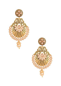 Gold Plated Earrings In Fancy Floral Pattern With Crystals And Dangling Pearl Online - Kalki Fashion