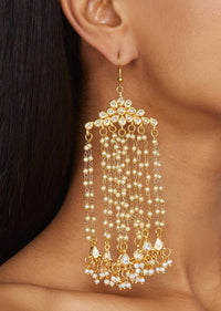 Gold Plated Earrings With Long Pearl Strings And Kundan Online - Kalki Fashion