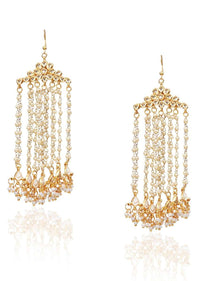 Gold Plated Earrings With Long Pearl Strings And Kundan Online - Kalki Fashion