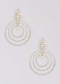 Gold Plated Earrings With Stones In Concentric Circles And Floral Pattern Online - Kalki Fashion