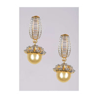 Gold Plated Earrings With Stones, Bugle Beads And Crystals And Dangling Pearl Online - Kalki Fashion