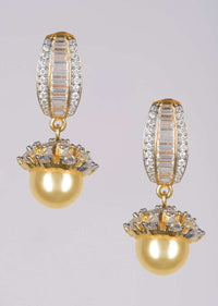 Gold Plated Earrings With Stones, Bugle Beads And Crystals And Dangling Pearl Online - Kalki Fashion