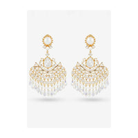 Gold Plated Ethnic Earrings With Communicative Pearls And Dangling Crystals By Prerto