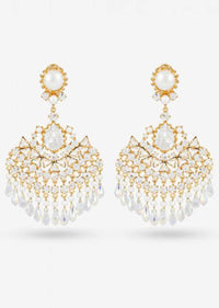 Gold Plated Ethnic Earrings With Communicative Pearls And Dangling Crystals By Prerto