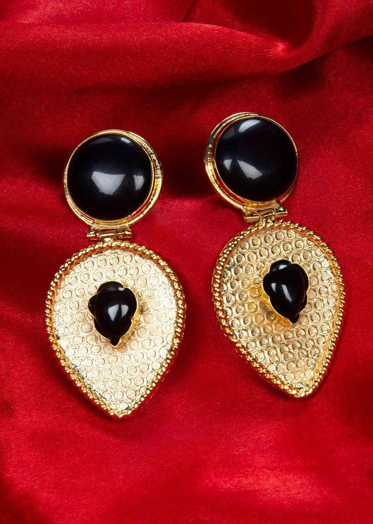 Gold Plated Fancy Earring With Metallic Black Bead Online - Kalki Fashion