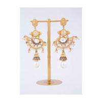 Gold plated fancy traditional earring adorn with kundan,moti stone and pearls only on Kalki