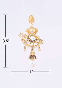 Gold plated fancy traditional earring adorn with kundan,moti stone and pearls only on Kalki