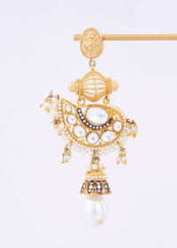 Gold plated fancy traditional earring adorn with kundan,moti stone and pearls only on Kalki