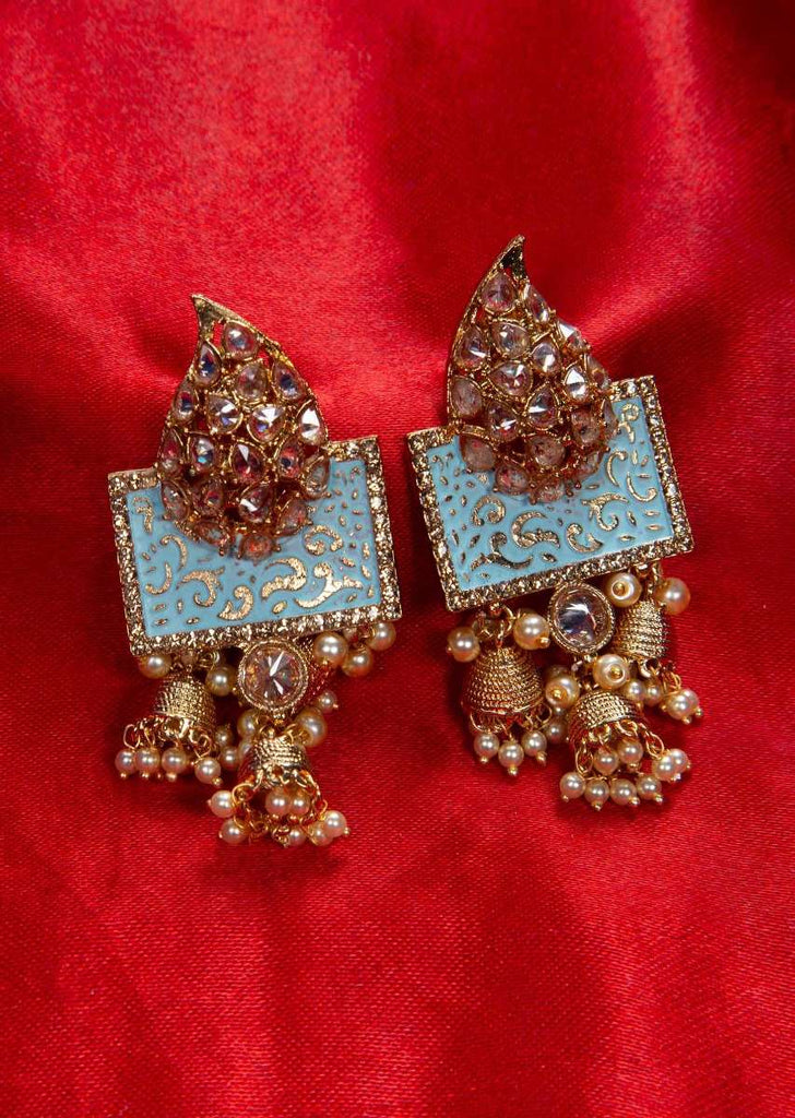Gold plated fancy traditional earring heavily studded with stone only on kalki