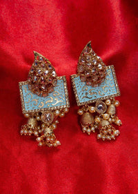 Gold plated fancy traditional earring heavily studded with stone only on kalki