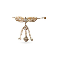 Gold Plated Hand Harness With Strings Of Pearls, Gold Beads And Kundan Work By Prerto