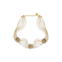 Gold Plated Headband With Strings Of Pearls And Kundan Placed In Flower Pattern By Prerto