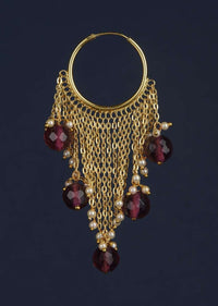 Gold Plated Hoops With Chain Fringes Embellished With Pearls And Purple Beads Online - Kalki Fashion Online - Kalki Fashion