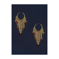 Gold Plated Hoops With Chain Fringes Embellished With Pearls And Purple Beads Online - Kalki Fashion Online - Kalki Fashion