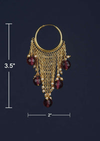 Gold Plated Hoops With Chain Fringes Embellished With Pearls And Purple Beads Online - Kalki Fashion Online - Kalki Fashion