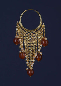 Gold Plated Hoops With Chain Fringes Embellished With Pearls And Red Beads Online - Kalki Fashion Online - Kalki Fashion