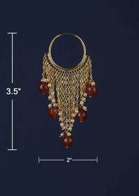 Gold Plated Hoops With Chain Fringes Embellished With Pearls And Red Beads Online - Kalki Fashion Online - Kalki Fashion