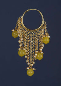 Gold Plated Hoops With Chain Fringes Embellished With Pearls And Yellow Beads Online - Kalki Fashion