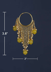 Gold Plated Hoops With Chain Fringes Embellished With Pearls And Yellow Beads Online - Kalki Fashion