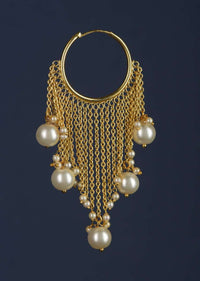 Gold Plated Hoops With Chain Fringes Embellished With Pearls Online - Kalki Fashion