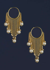 Gold Plated Hoops With Chain Fringes Embellished With Pearls Online - Kalki Fashion