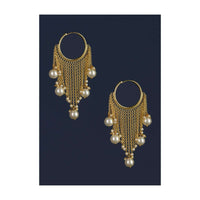 Gold Plated Hoops With Chain Fringes Embellished With Pearls Online - Kalki Fashion
