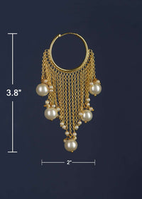 Gold Plated Hoops With Chain Fringes Embellished With Pearls Online - Kalki Fashion