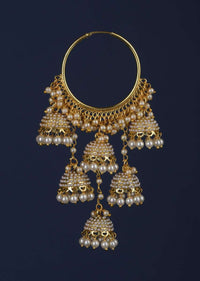 Gold Plated Hoops With Dangling Six Jhumkas And Pearls Online - Kalki Fashion Online - Kalki Fashion