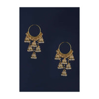 Gold Plated Hoops With Dangling Six Jhumkas And Pearls Online - Kalki Fashion Online - Kalki Fashion