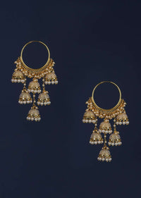 Gold Plated Hoops With Dangling Six Jhumkas And Pearls Online - Kalki Fashion Online - Kalki Fashion