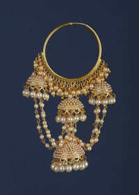 Gold Plated Hoops With Dangling  Jhumkas, Pearls And Chain Online - Kalki Fashion